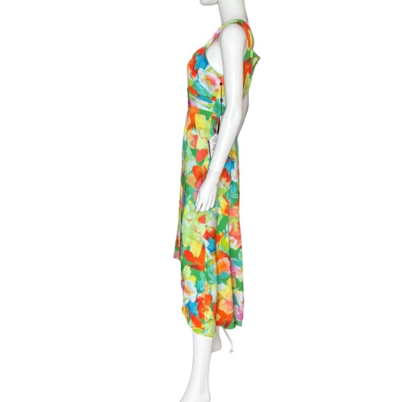 Adrianna Papell Green Orange High-Low Scoop Neck Sundress - Picture 3 of 10